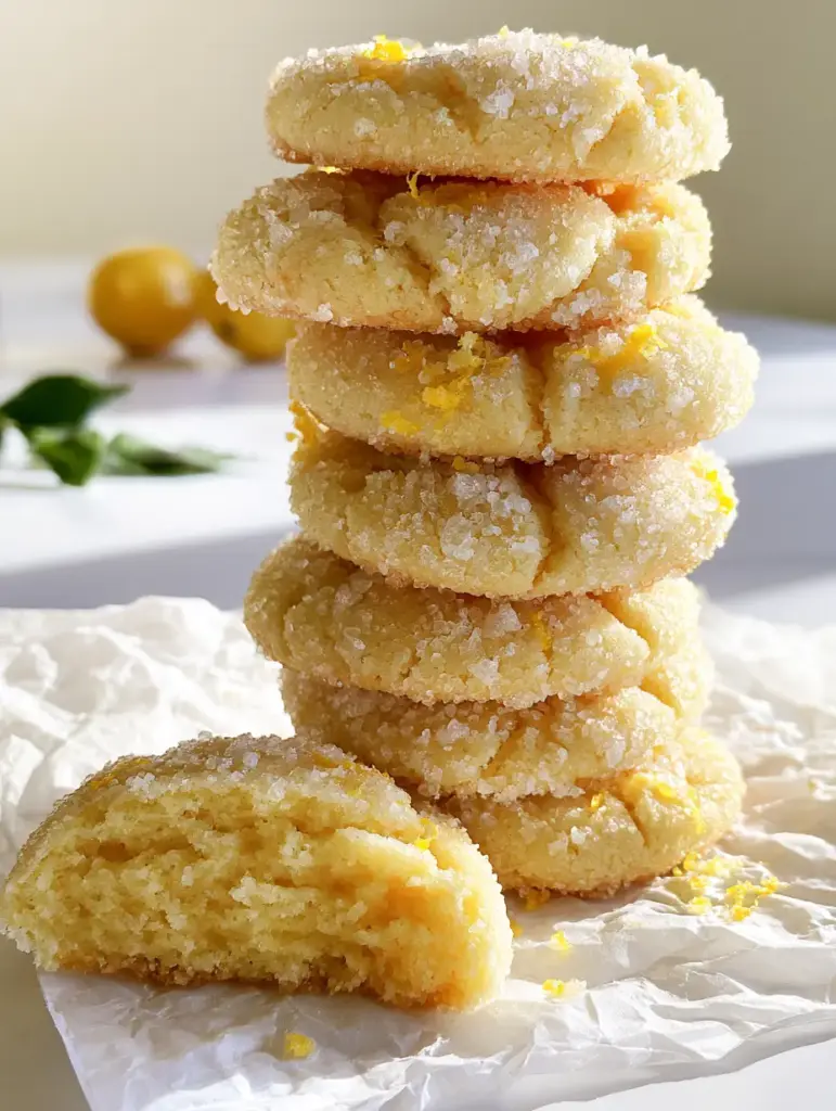 Top view of lemon sugar cookies heavily encrusted with sparkling sugar and yellow lemon zest.