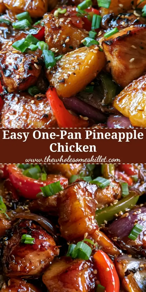 A rustic sheet pan filled with glistening chicken pineapple chunks, vibrant bell peppers, and red onions, all coated in a thick teriyaki glaze. (chicken pineapple)