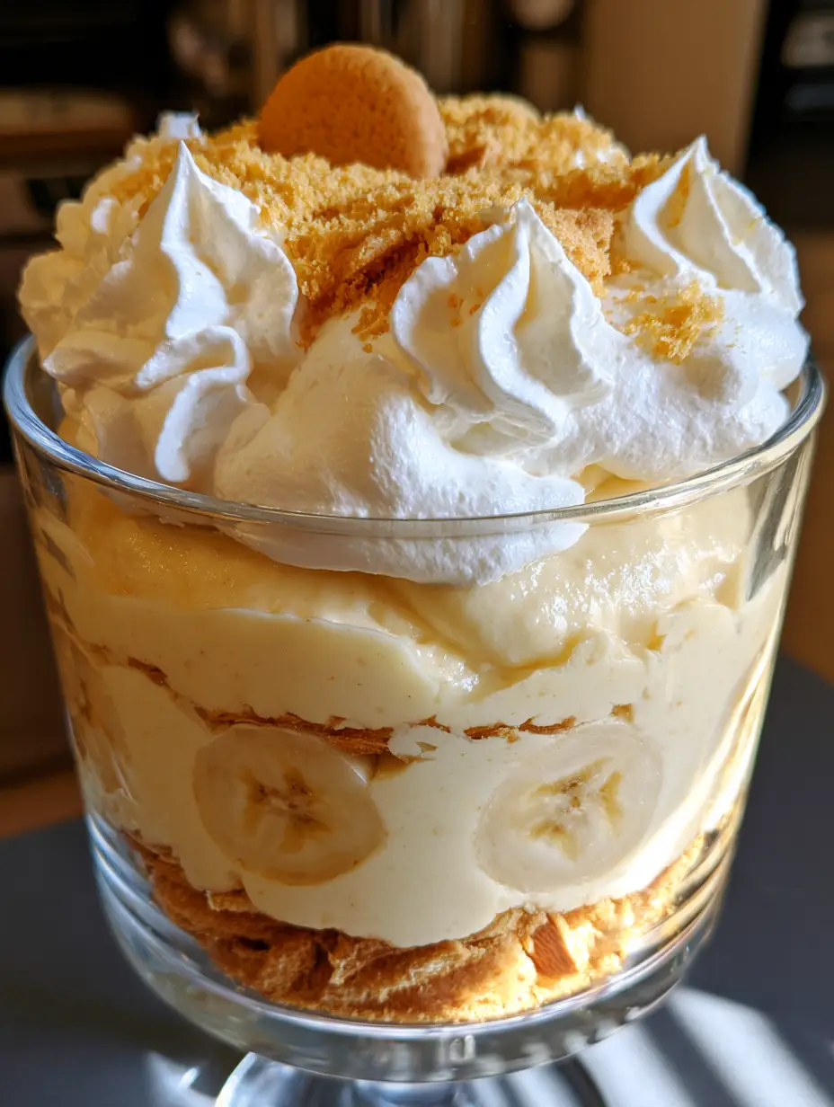Banana Pudding Cheesecake: The Ultimate No-Bake Layered Dessert 4 Handheld photo of banana pudding cheesecake in a clear glass bowl showing distinct layers in a sunlit kitchen.
