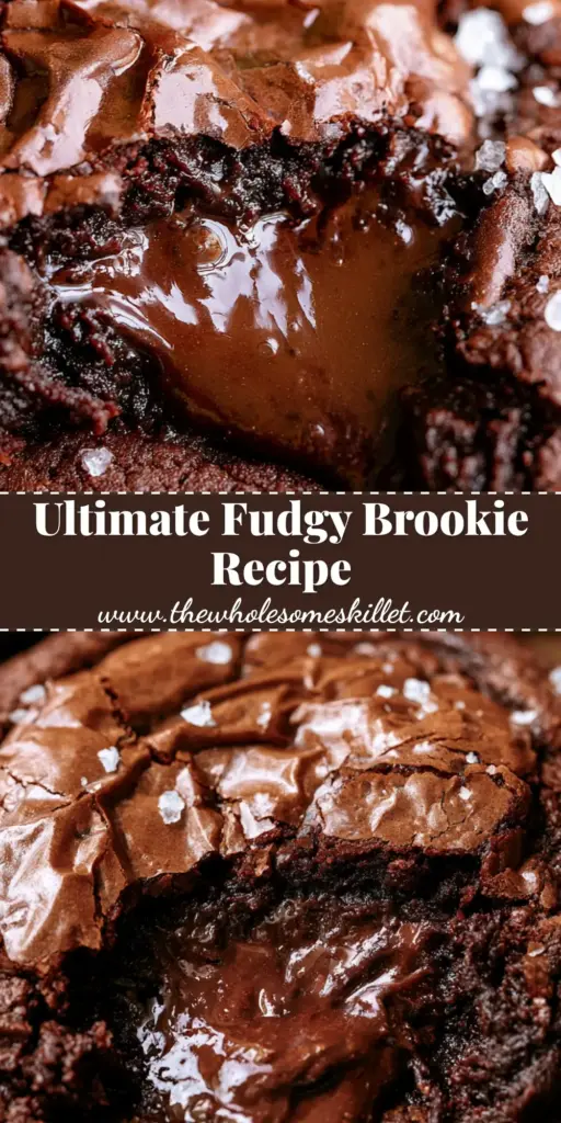 Brookie Cookies: The Ultimate Fudgy Brownie Cookie with a Molten Core 4 A stack of freshly baked brookie cookies on parchment paper featuring shiny crinkle tops and flaky sea salt.