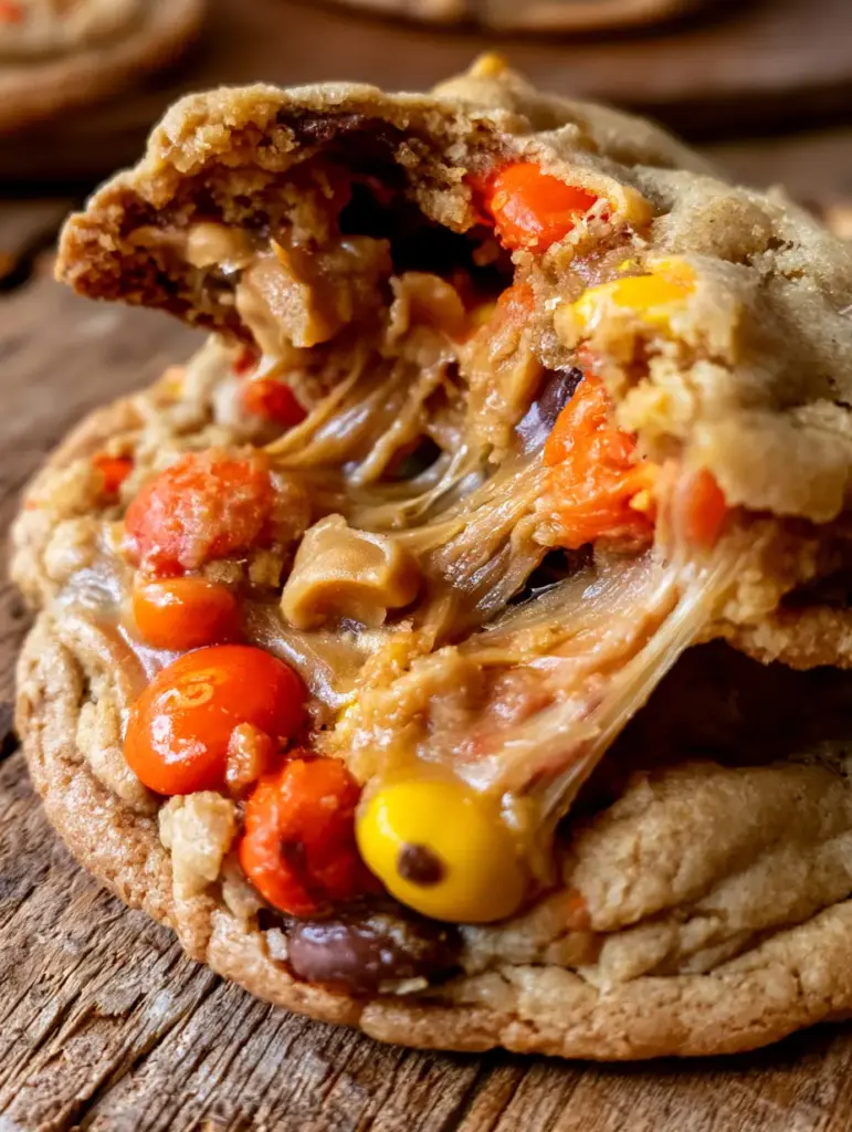 reeses peanut butter cookies: The Ultimate Molten Center Masterpiece 2 A close-up of reeses peanut butter cookies being pulled apart to reveal a molten, stretchy peanut butter center.