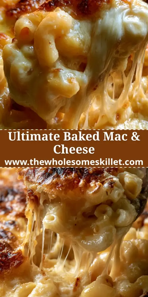 A steaming scoop of baked mac and cheese showing incredible cheese strings and a golden crust.