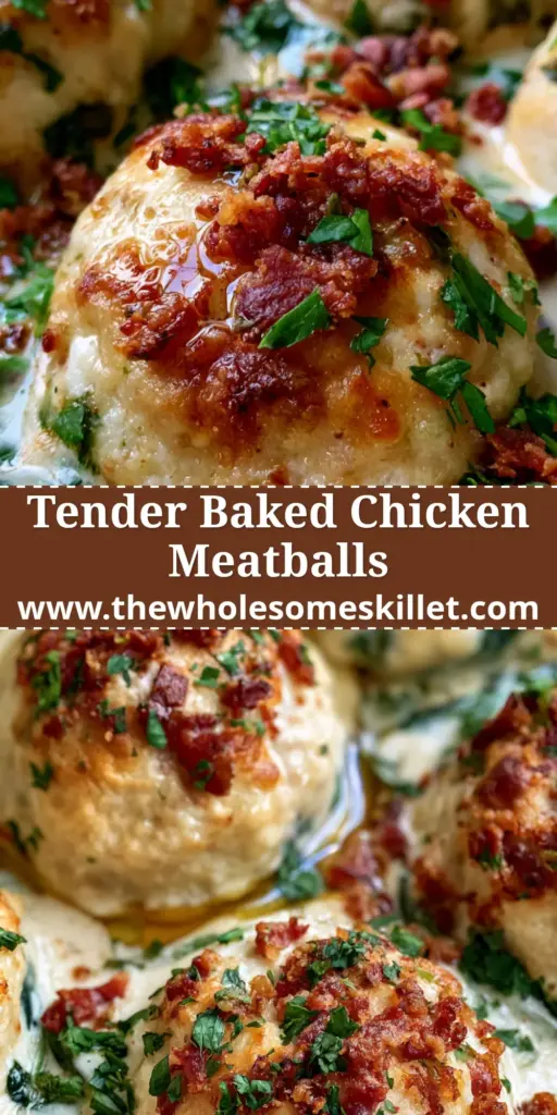 Ricotta Chicken Meatballs in Creamy Parmesan Spinach Sauce 4 A top-down view of tender baked ricotta chicken meatballs in a creamy white sauce with green spinach and bacon. (ricotta chicken meatballs)