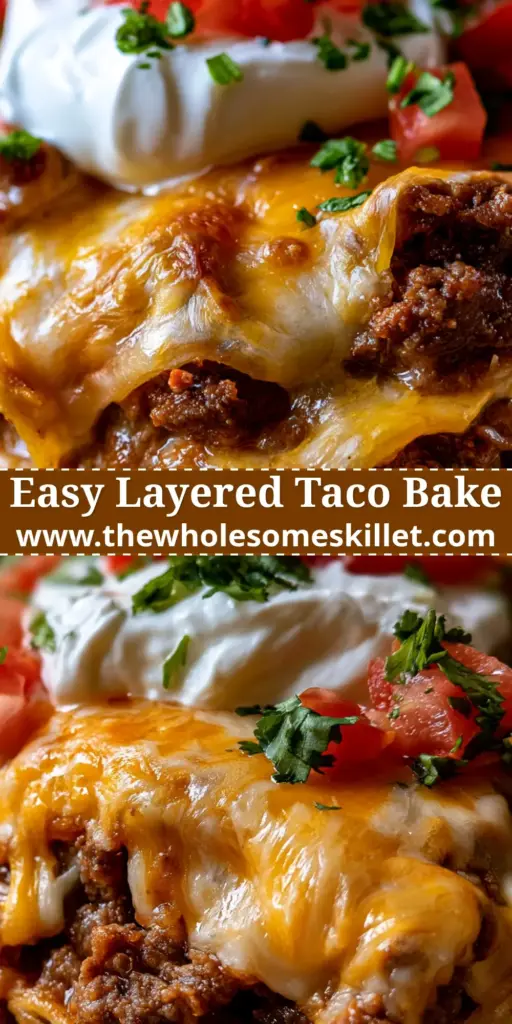 Layered Taco Bake: The Ultimate Cheesy Crunch Casserole 4 A vibrant layered taco bake in a casserole dish featuring crunchy corn chips, seasoned beef, melted cheese, and fresh cilantro toppings.