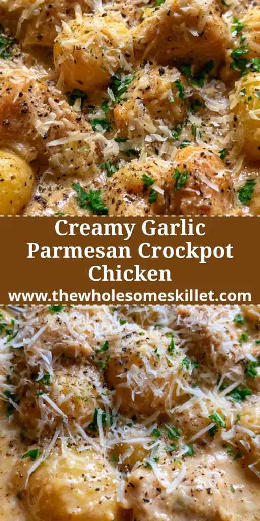 Garlic Parmesan Chicken Potatoes: The Ultimate Creamy Slow Cooker Comfort Food 4 A rustic stoneware bowl filled with creamy garlic parmesan chicken potatoes, topped with fresh parsley and black pepper. (garlic parmesan chicken potatoes)