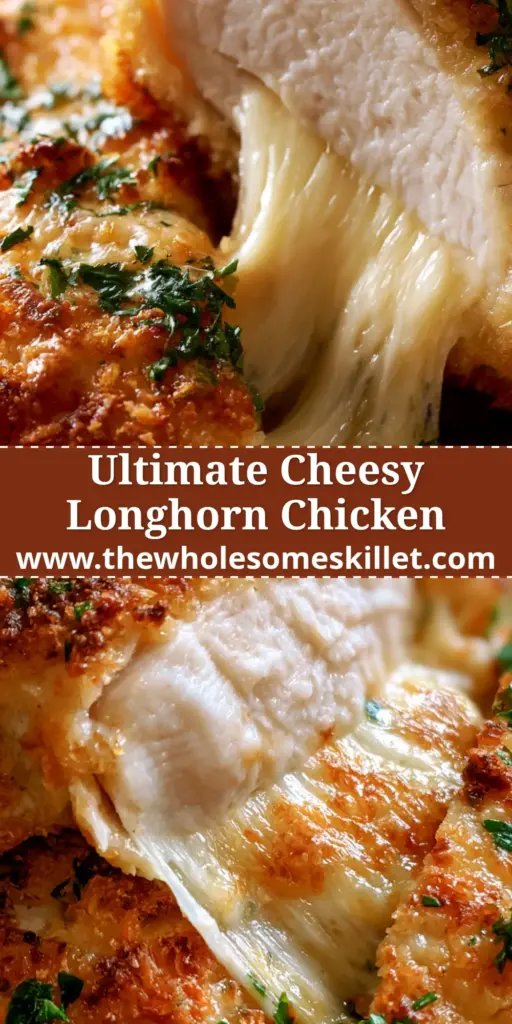 A close-up vertical shot of golden-brown parmesan crusted chicken topped with bubbling melted cheese and fresh parsley, ready for Pinterest.