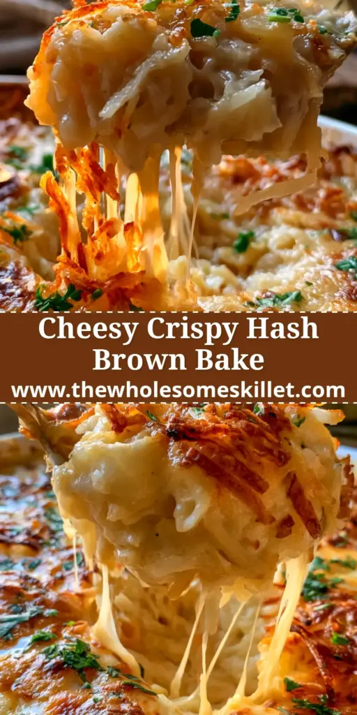 Cheesy Hash Brown Casserole: The Ultimate Golden, Bubbly Comfort Food Guide 4 A close-up vertical shot of cheesy hash brown casserole being scooped with a large spoon, showing long cheese pulls and a golden-brown crispy cornflake topping with fresh green herbs.