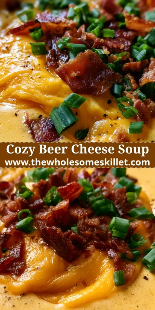 Beer Cheese Soup with Sharp Cheddar and Crispy Bacon 3 A rustic ceramic bowl filled with creamy golden beer cheese soup topped with melted sharp cheddar, crispy bacon, and green onions.