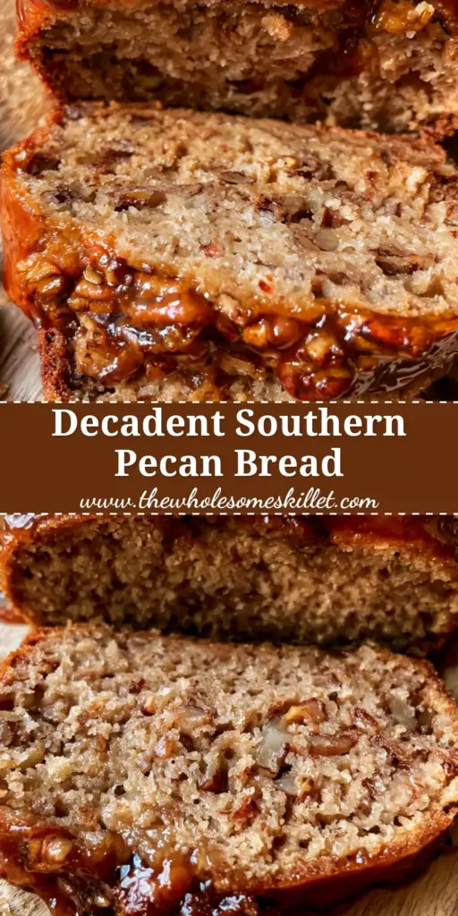 Southern Pecan Bread: The Ultimate Glistening Caramelized Loaf Recipe 4 A top-down view of Southern pecan bread with a glistening dark amber glaze and whole pecan garnish on a rustic wooden board.