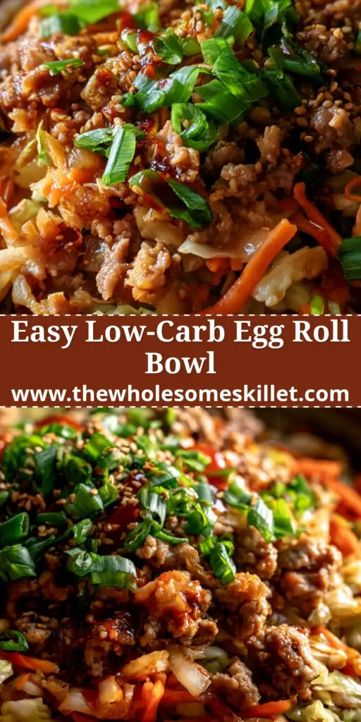 Egg Roll Skillet: The Ultimate 20-Minute Deconstructed Bowl 4 A top-down view of a deconstructed egg roll skillet in a dark bowl, featuring crispy pork and vibrant julienned carrots.