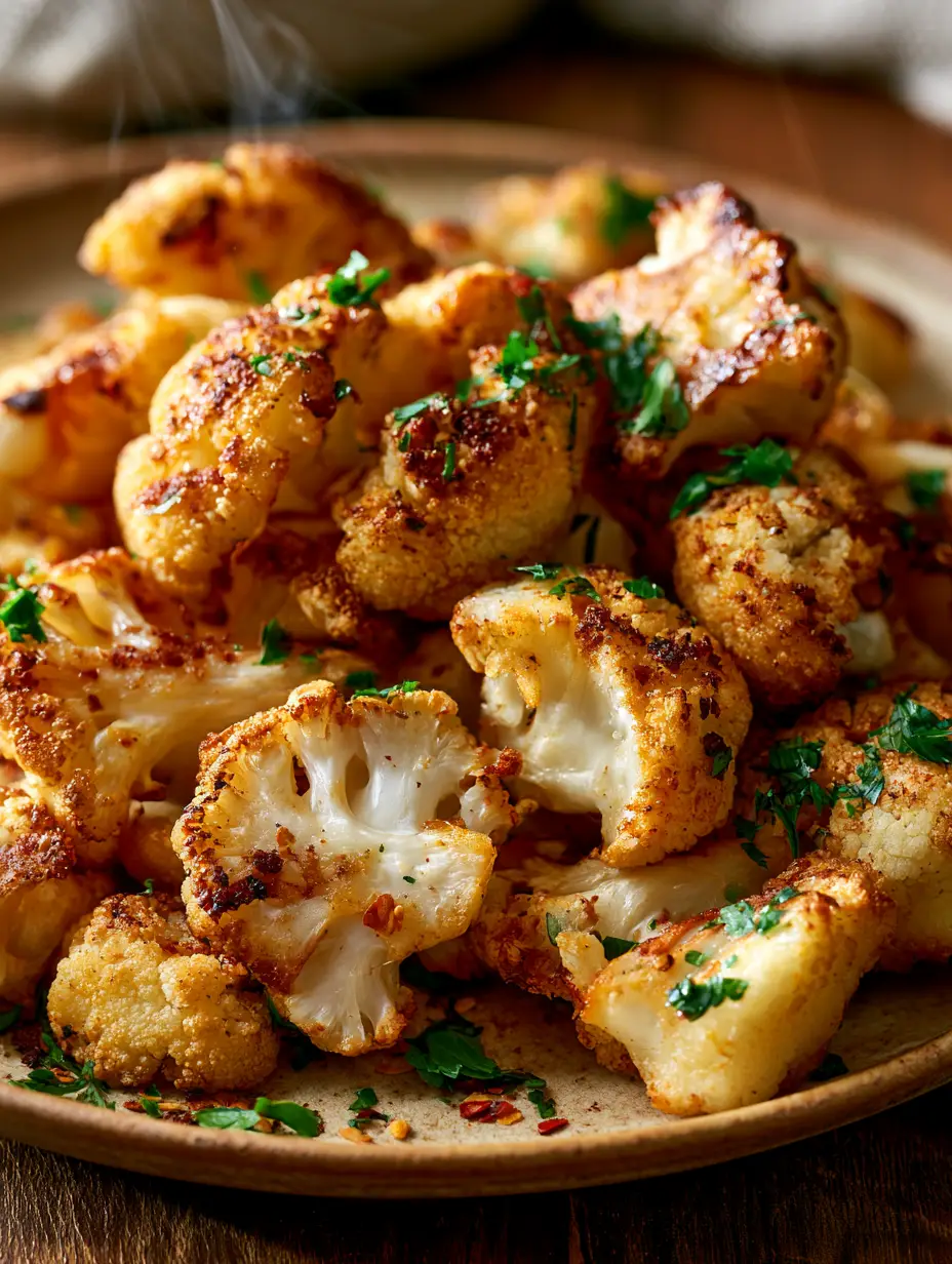 Roasted Cauliflower: The Ultimate Guide to Golden-Brown Perfection 3 Close-up of roasted cauliflower florets showing the contrast between the crispy golden exterior and tender white interior.
