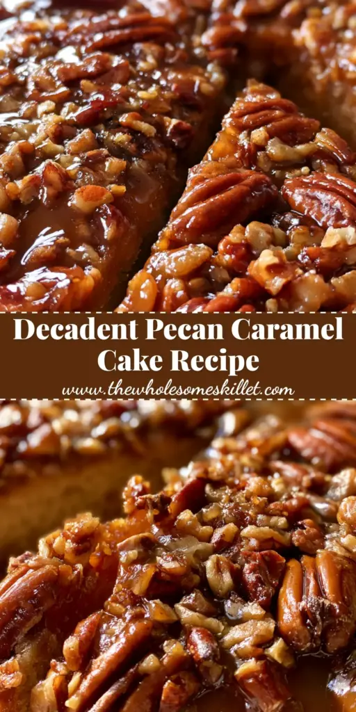 Pecan Caramel Cake: The Ultimate Upside-Down Southern Delight 4 A stunning close-up of a pecan caramel cake with a slice removed, showing the moist crumb and glossy pecan topping.