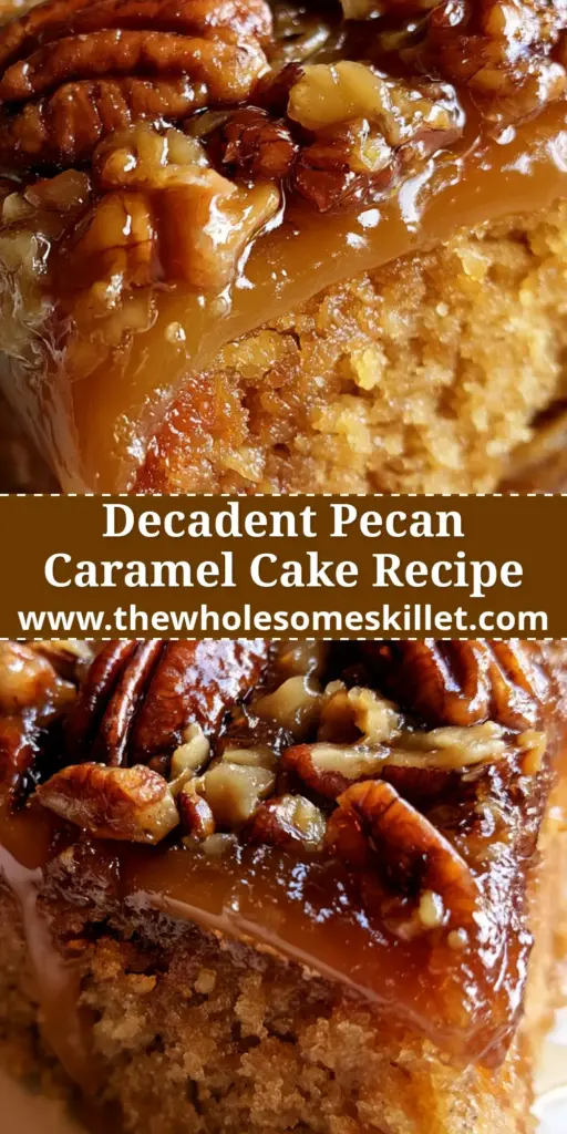 Caramel Pecan Cake: The Ultimate Southern-Style Upside-Down Masterpiece 4 A tall slice of caramel pecan cake showing the glossy nut topping and moist golden crumb on a white plate.