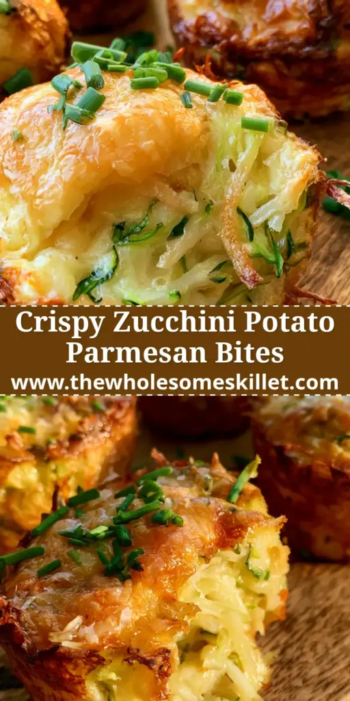 A stack of crispy golden-brown zucchini potato bites on a rustic wooden board garnished with fresh chives.