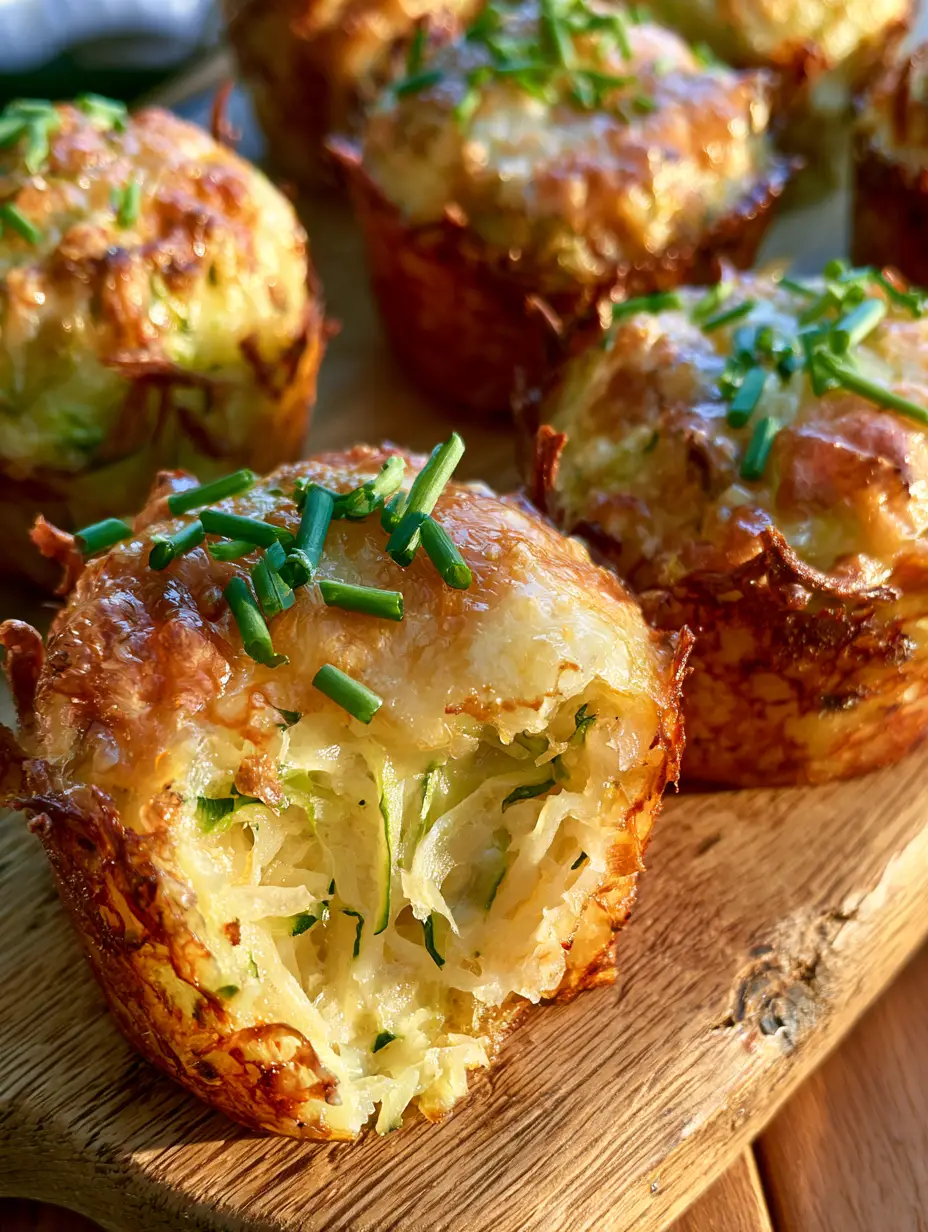 Top-down close-up of golden-brown zucchini potato bites showing melted parmesan and fresh green chives.